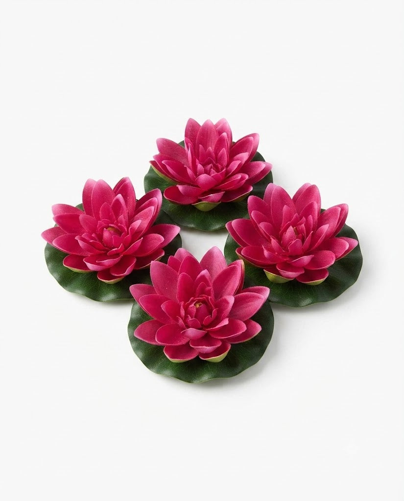 Premsons®Premium Artificial Blush Pink Floating Lotus Flowers Set of 4 | Realistic Water Bowl, Urli, Wedding, Diwali & Home Décor