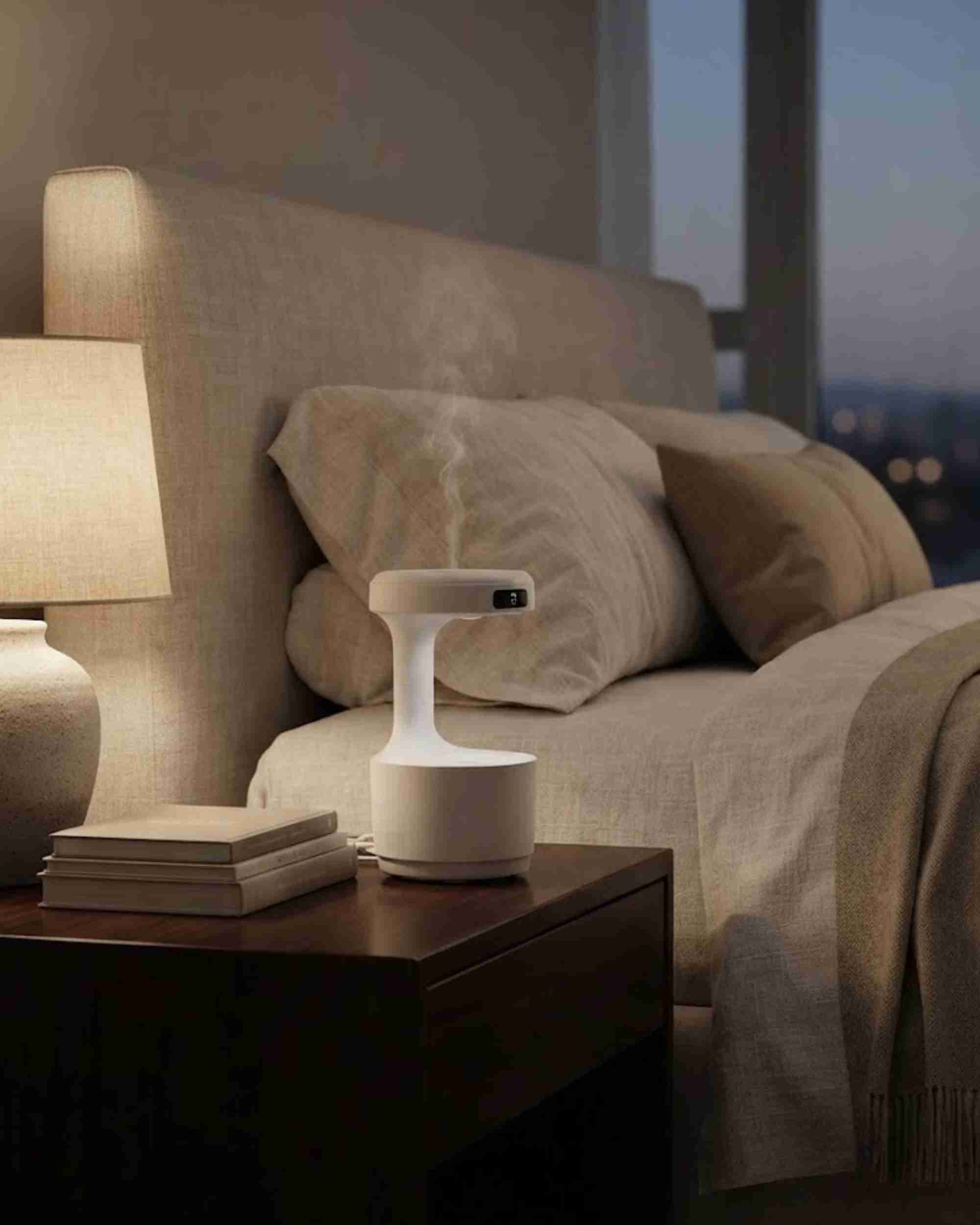 Waterfall aroma diffuser with LED window, white base