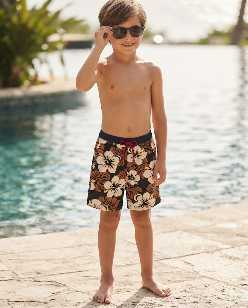Premsons® Kids Boys Floral Printed Swim Shorts – Quick-Dry Beach & Swimming Trunks with Elastic Waist & Drawstring