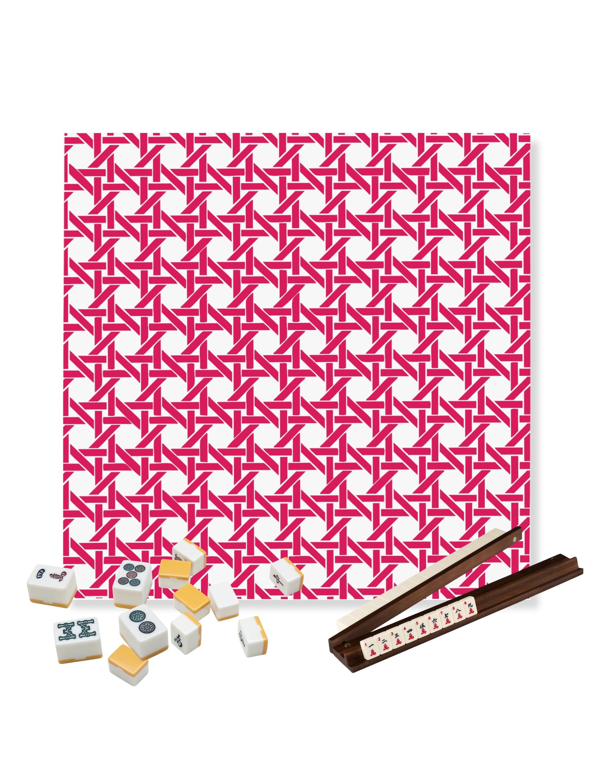 Premsons® Fuchsia Pink Geometric Mahjong Mat – Luxury Padded Mahjong Table Cover with Modern Bamboo Weave Pattern, Foldable Non-Slip Gaming Surface