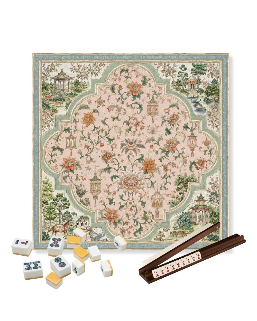 Premsons® Garden Sonata Mahjong Table Mat – Premium Anti-Slip Square Gaming & Decorative Mat - 23 x 23 inch - Versatile Non-Slip Play Surface