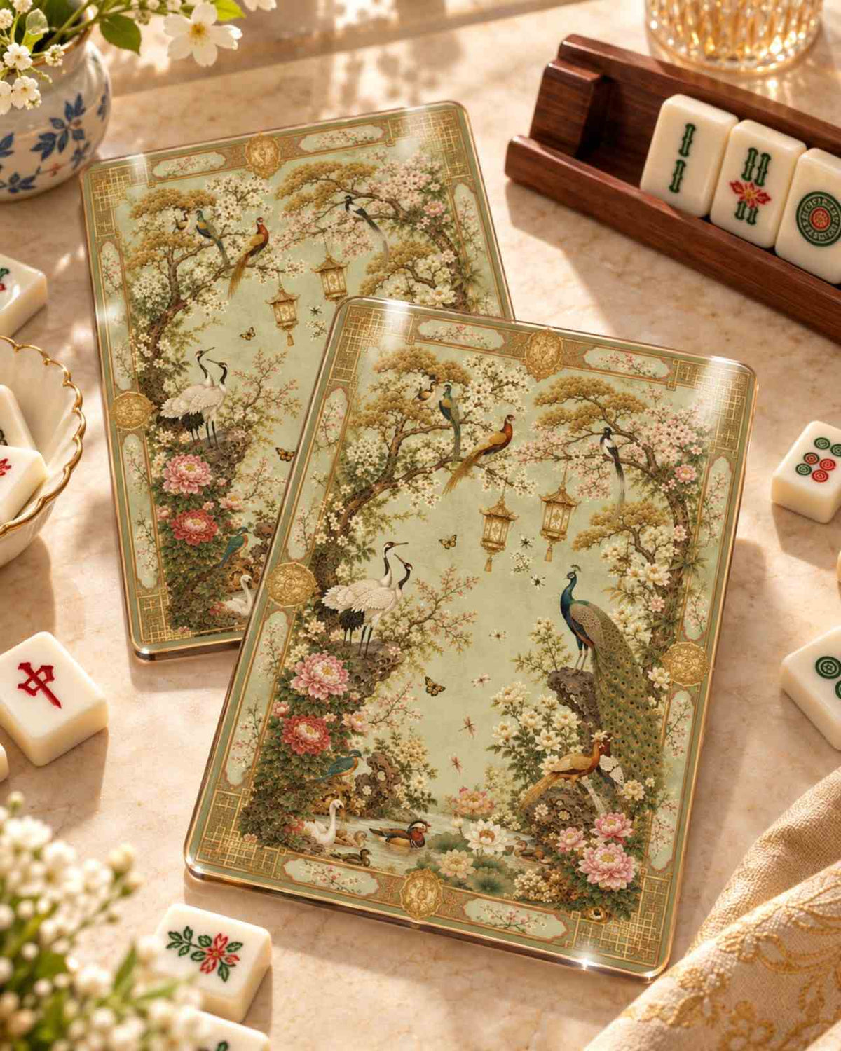 Premsons® Mahjong Shufflers Set of 2, Garden of Splendid Blooms, 5.25 x 7.75 Inch