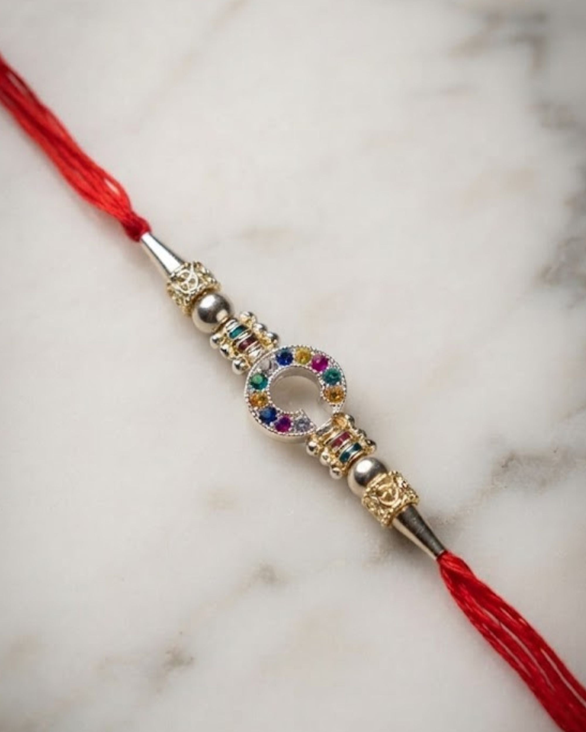 Premsons® Premium Alphabet Rakhi for Brother | Personalized Initial Letter Raksha Bandhan Rakhi with Multicolor Crystal Charm
