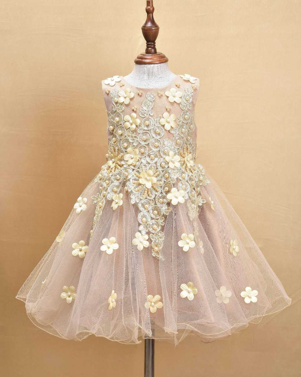 Premsons® Elegant Girls’ Party Frock – Sequin & Lace Embellishments – French Beige