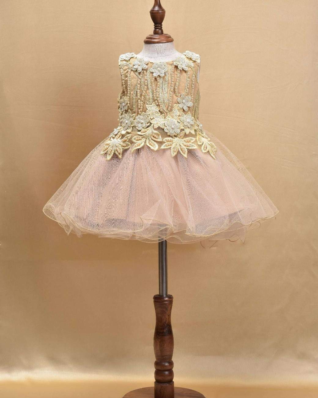 Premsons® Elegant Girls’ Party Frock – Sequin & Lace Embellishments – British Tan