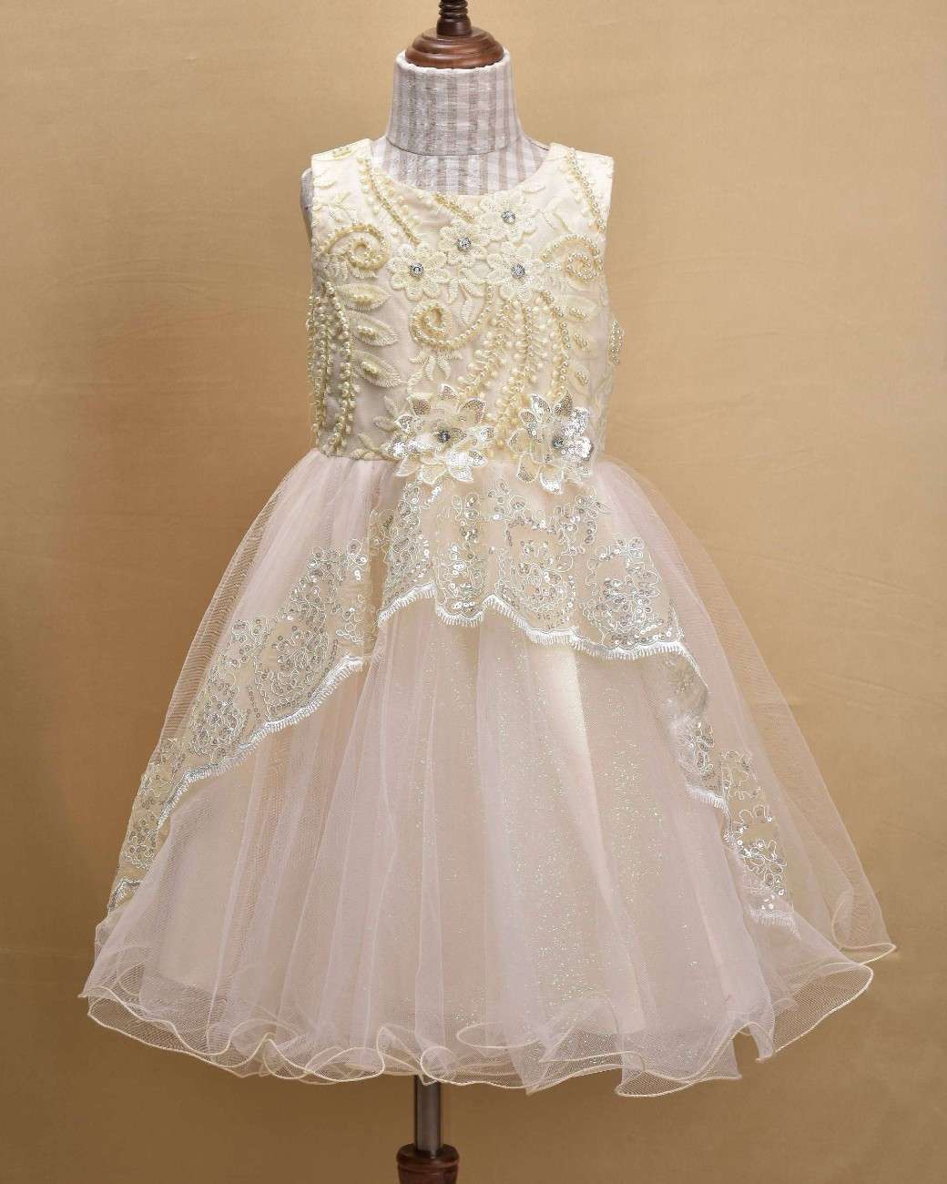 Premsons® Elegant Girls’ Party Frock – Sequin & Lace Embellishments – White