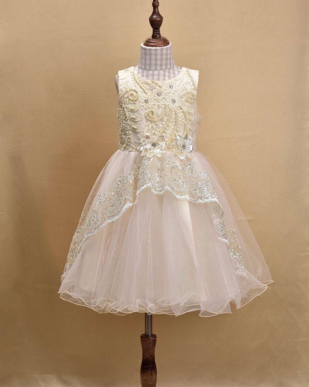Premsons® Elegant Girls’ Party Frock – Sequin & Lace Embellishments – White