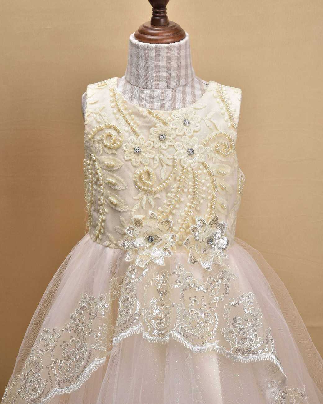Premsons® Elegant Girls’ Party Frock – Sequin & Lace Embellishments – White