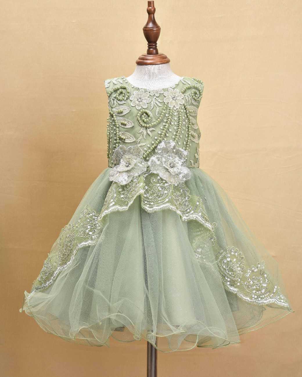 Premsons® Elegant Girls’ Party Frock – Sequin & Lace Embellishments – Green