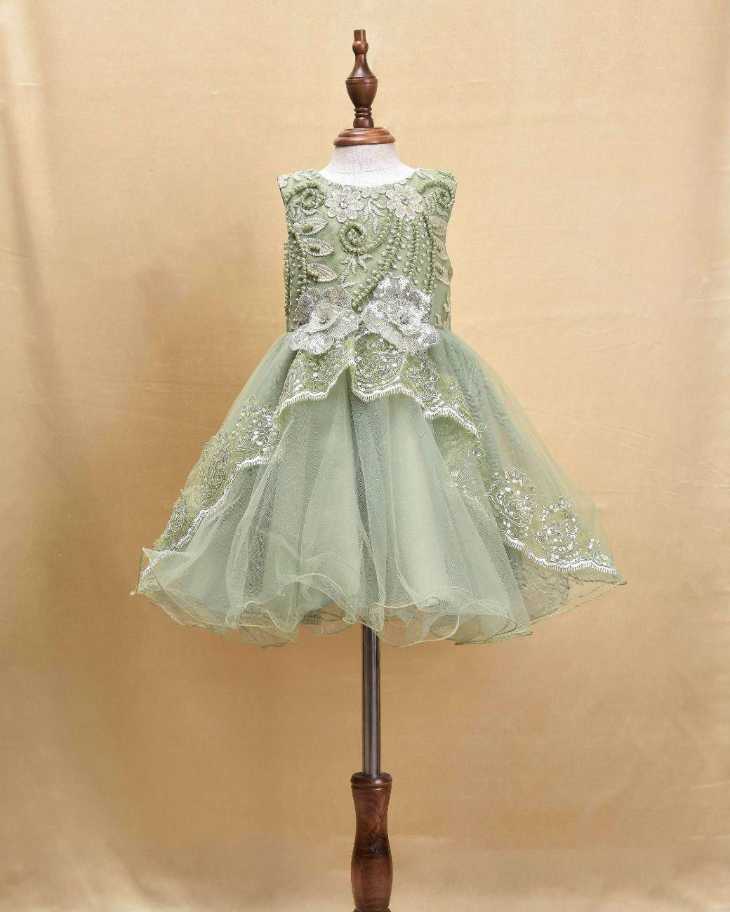 Premsons® Elegant Girls’ Party Frock – Sequin & Lace Embellishments – Green