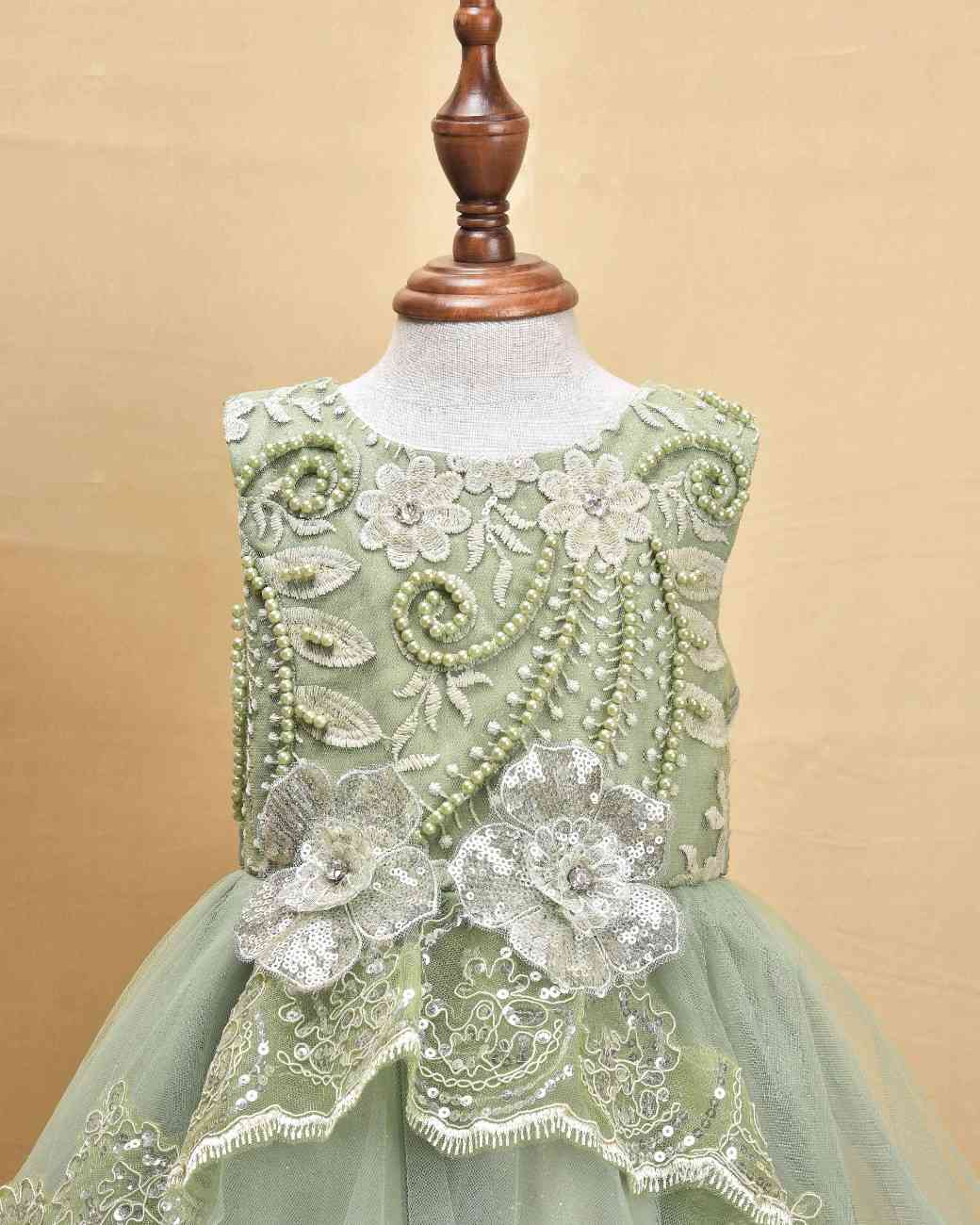 Premsons® Elegant Girls’ Party Frock – Sequin & Lace Embellishments – Green