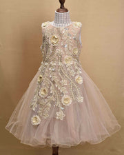 Premsons® Elegant Girls’ Party Frock – Sequin & Lace Embellishments – Beige