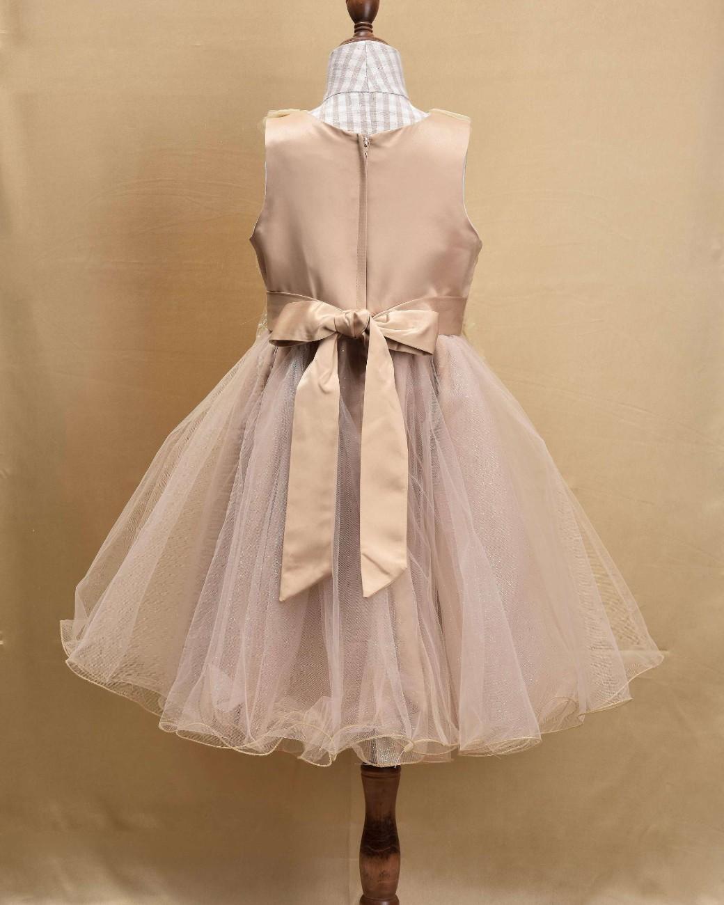 Premsons® Elegant Girls’ Party Frock – Sequin & Lace Embellishments – Beige