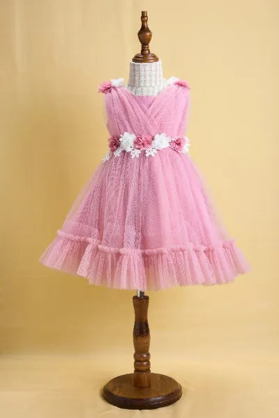 Premsons® Pink Floral Tulle Party Dress for Girls – Birthday, Wedding & Special Occasion Wear