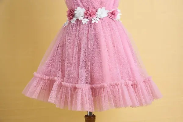 Premsons® Pink Floral Tulle Party Dress for Girls – Birthday, Wedding & Special Occasion Wear