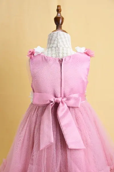 Premsons® Pink Floral Tulle Party Dress for Girls – Birthday, Wedding & Special Occasion Wear