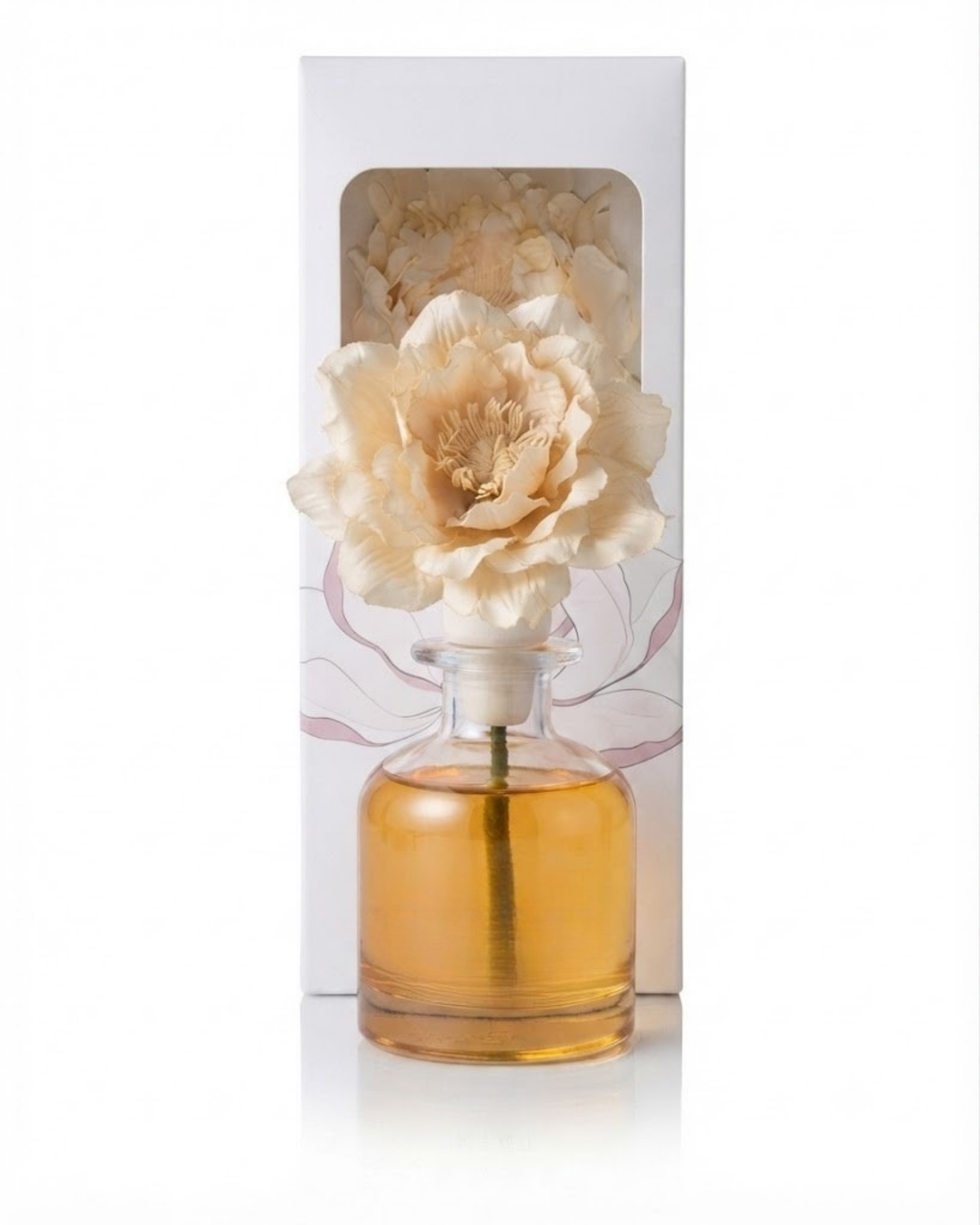 Premsons® Glass Bottle Reed Diffuser With Flower [Gardenia In Blossom]