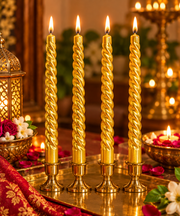 Premsons Golden Twisted Taper Candles Set of 4 for Diwali, Festive Décor and Elegant Table Styling