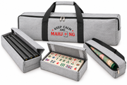 Premsons® Premium Mahjong Carry Bag Set with Tile Case, Wooden Rack Holder and Mat Bag-Grey and Black