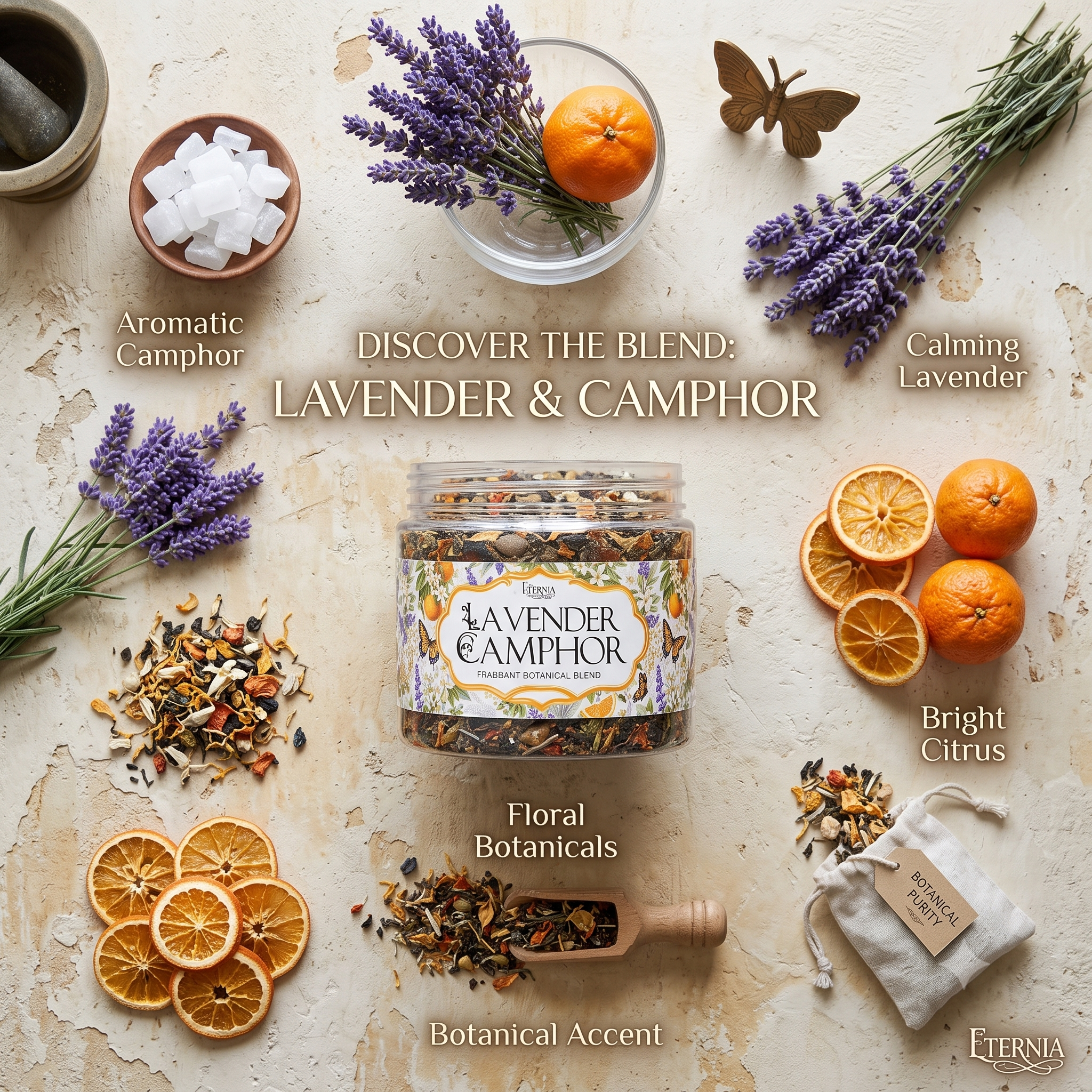 Eternia® Lavender Camphor Fragrant Botanical Blend | Natural Aromatherapy Potpourri Air Freshener for Home, Office & Wardrobe | Long Lasting Luxury Fragrance Décor