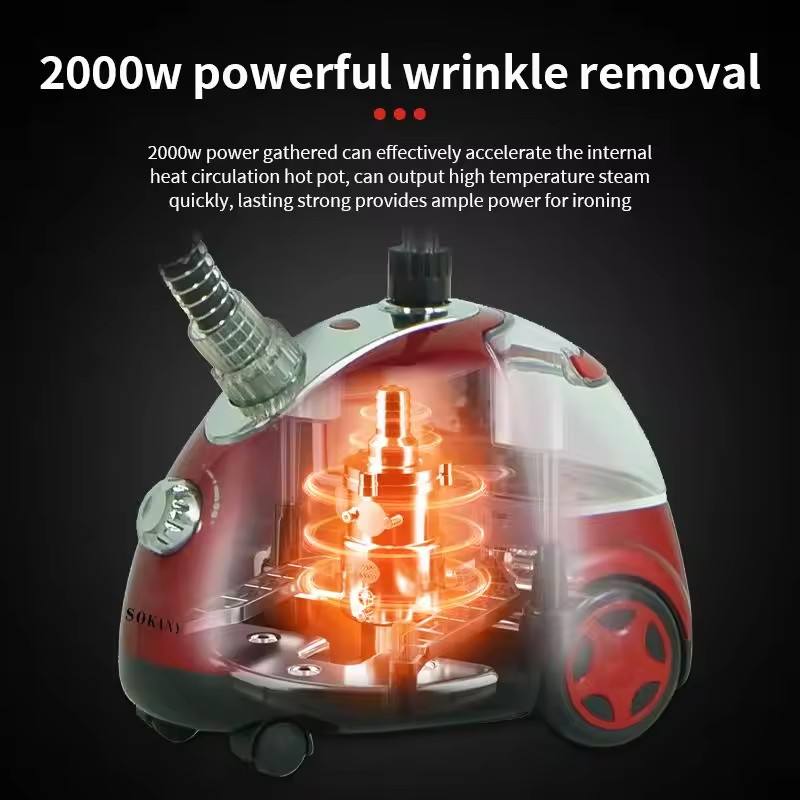 Premsons® SK-4002 Clothes Garment Steamer Red | 2000W High-Power Steam, Adjustable Rod, Built-In Hanger, Safe for All Fabrics