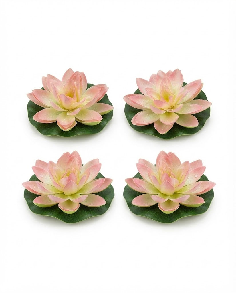 Premsons®Artificial light Pink Lotus Flower Set of 4 – Realistic Faux Floating Water Lily Flowers for Home, Temple, Bowl, Pond & Wedding Decoration