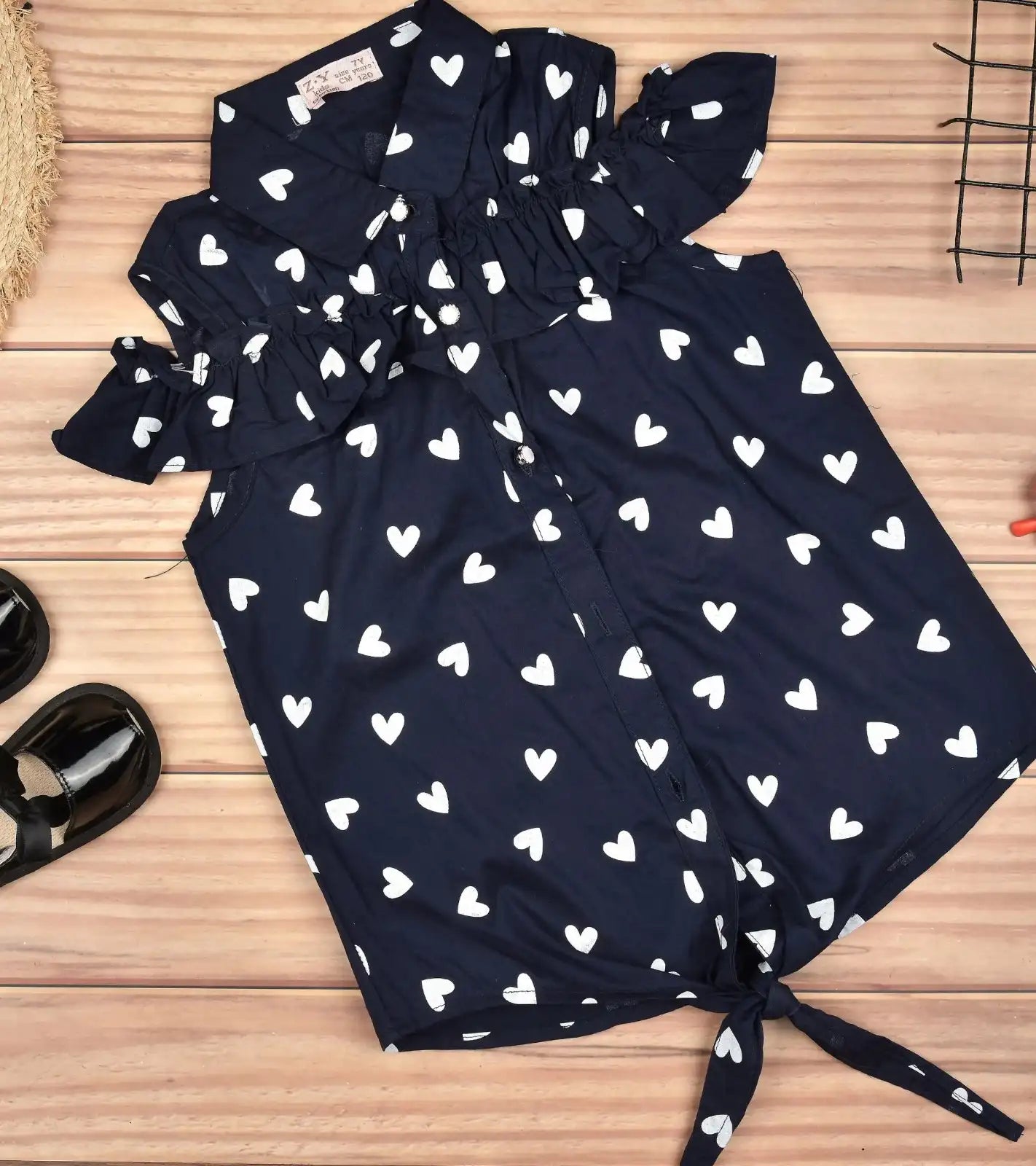 Premsons® Happy Hearts Girls’ Sleeveless Floral Top with Tie Knot & Ruffle Detail – Casual Shirt with Pockets