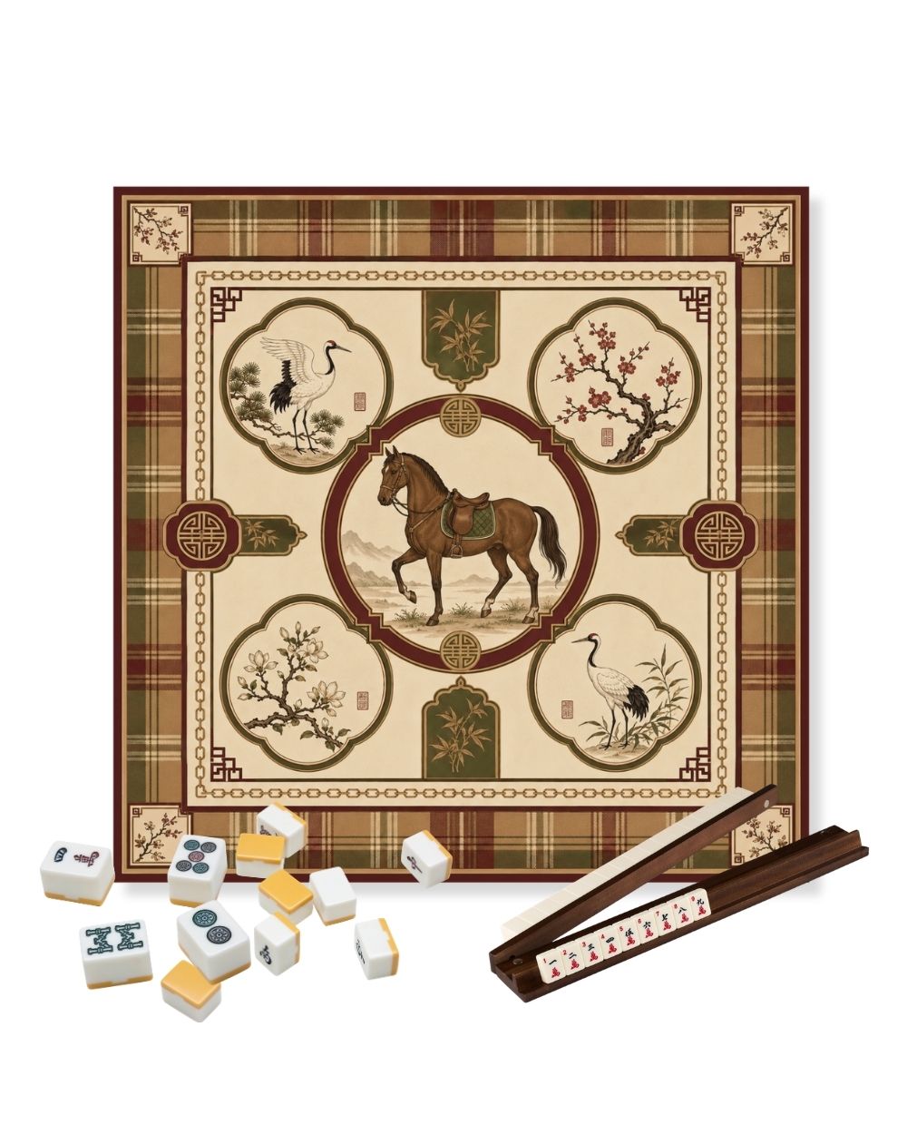 Premsons® Highlands Mahjong Table Mat – Premium Anti-Slip Square Gaming & Decorative Mat - 23 x 23 inch - Versatile Non-Slip Play Surface