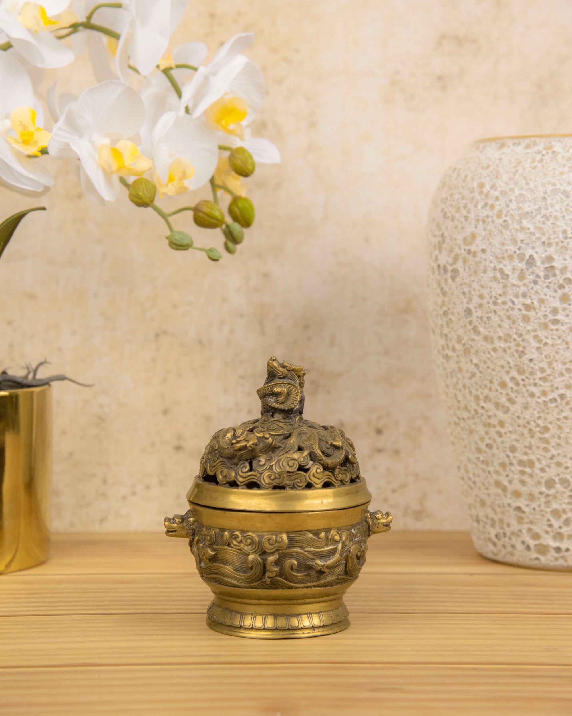 Premsons® Antique Brass Incense Holder with Lid | Handcrafted Traditional Pooja & Home Décor Item