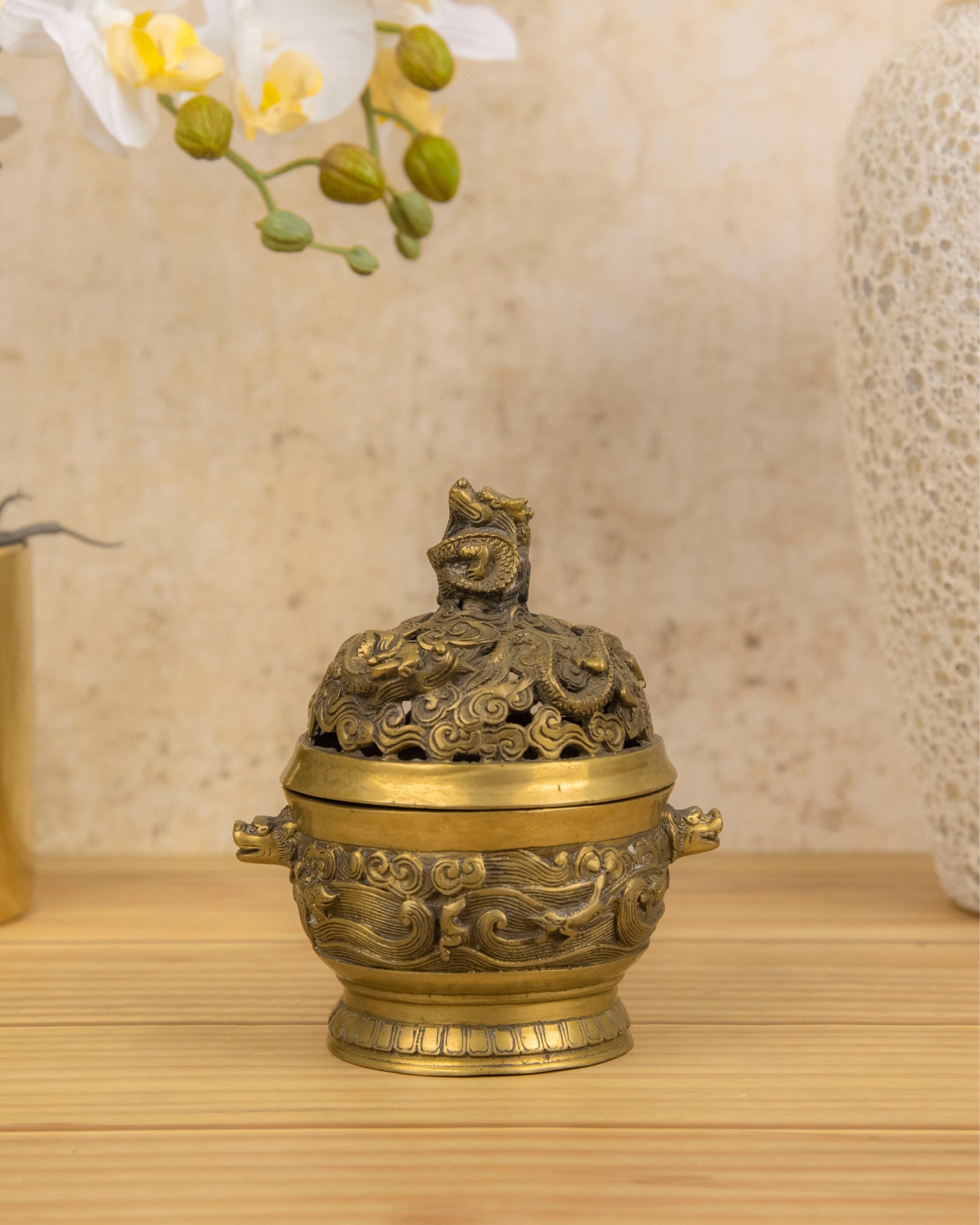 Premsons® Antique Brass Incense Holder with Lid | Handcrafted Traditional Pooja & Home Décor Item