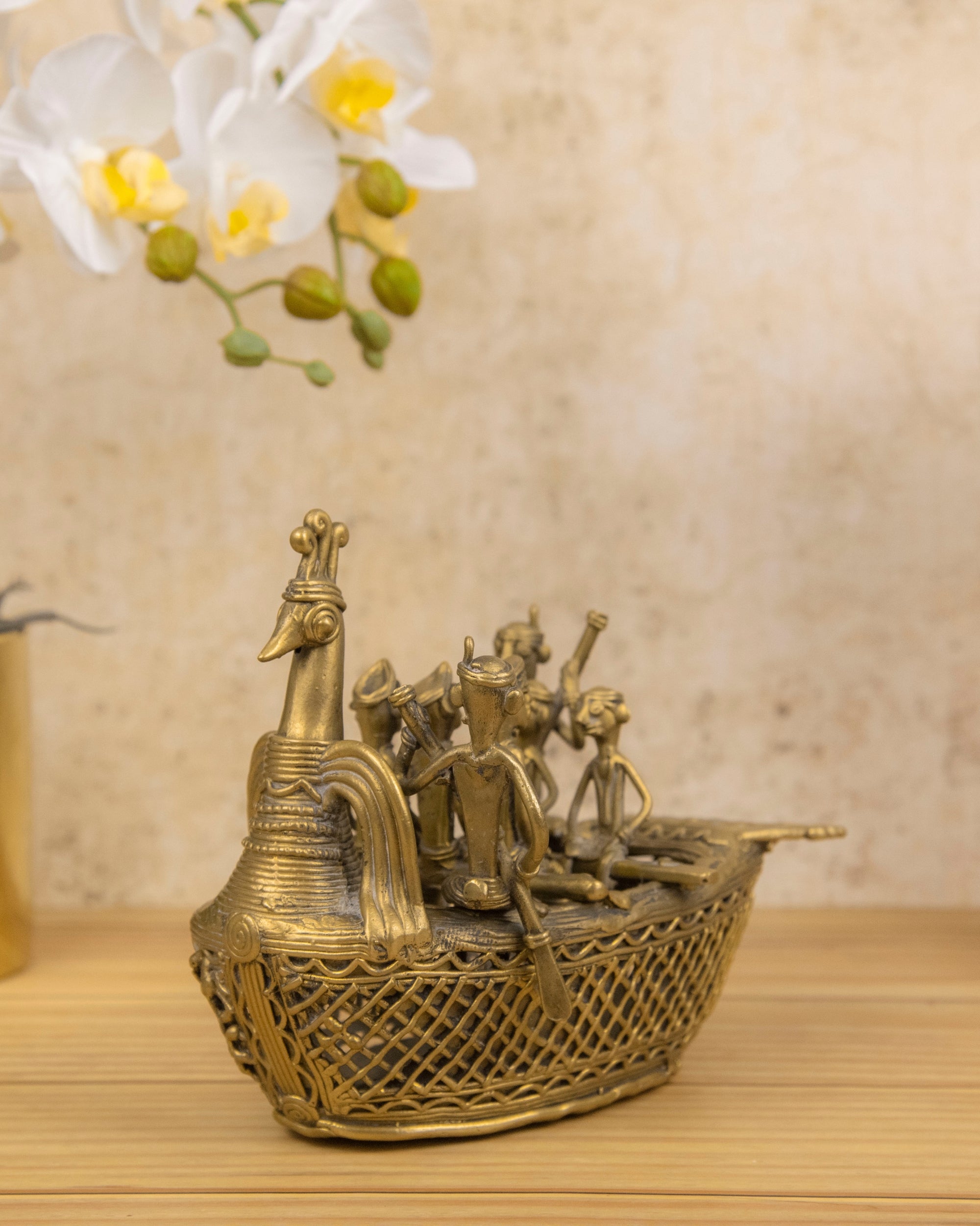 Premsons® Brass Tribal Boat Figurine | Handcrafted Dhokra Art Sculpture for Home, Office & Festive Décor