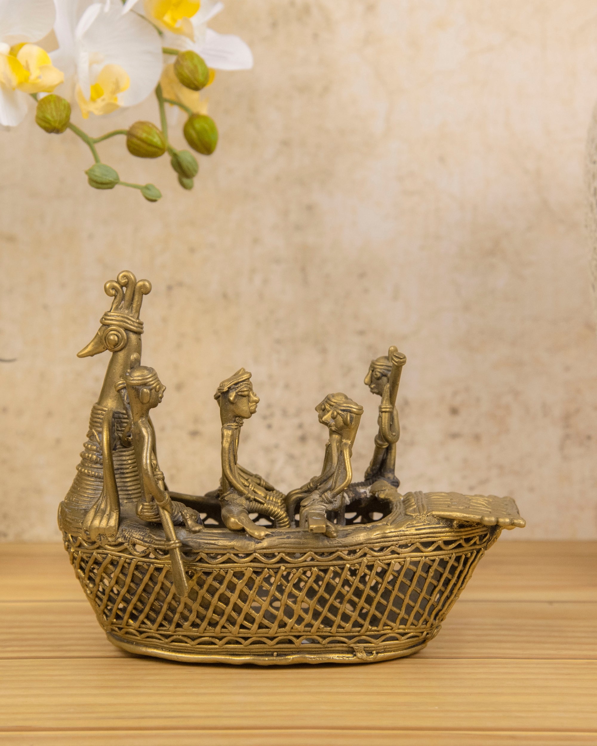 Premsons® Brass Tribal Boat Figurine | Handcrafted Dhokra Art Sculpture for Home, Office & Festive Décor
