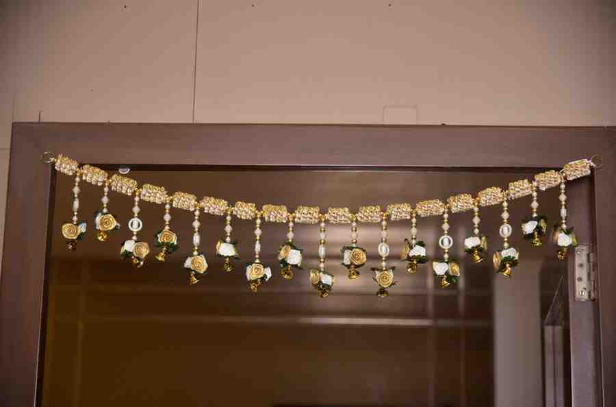 Premsons® Golden Bead Floral Toran – Door & Wall Decoration for Indian Festivals