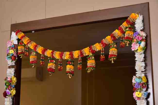 Premsons® Golden Floral Toran with Bells – Festive Indian Hanging for Mandir & Door
