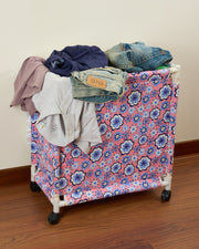 Premsons® Fabric Laundry Hamper with Lid Cover -Rolling Laundry Clothes Basket Trolley- with Wheels - Pink & Blue