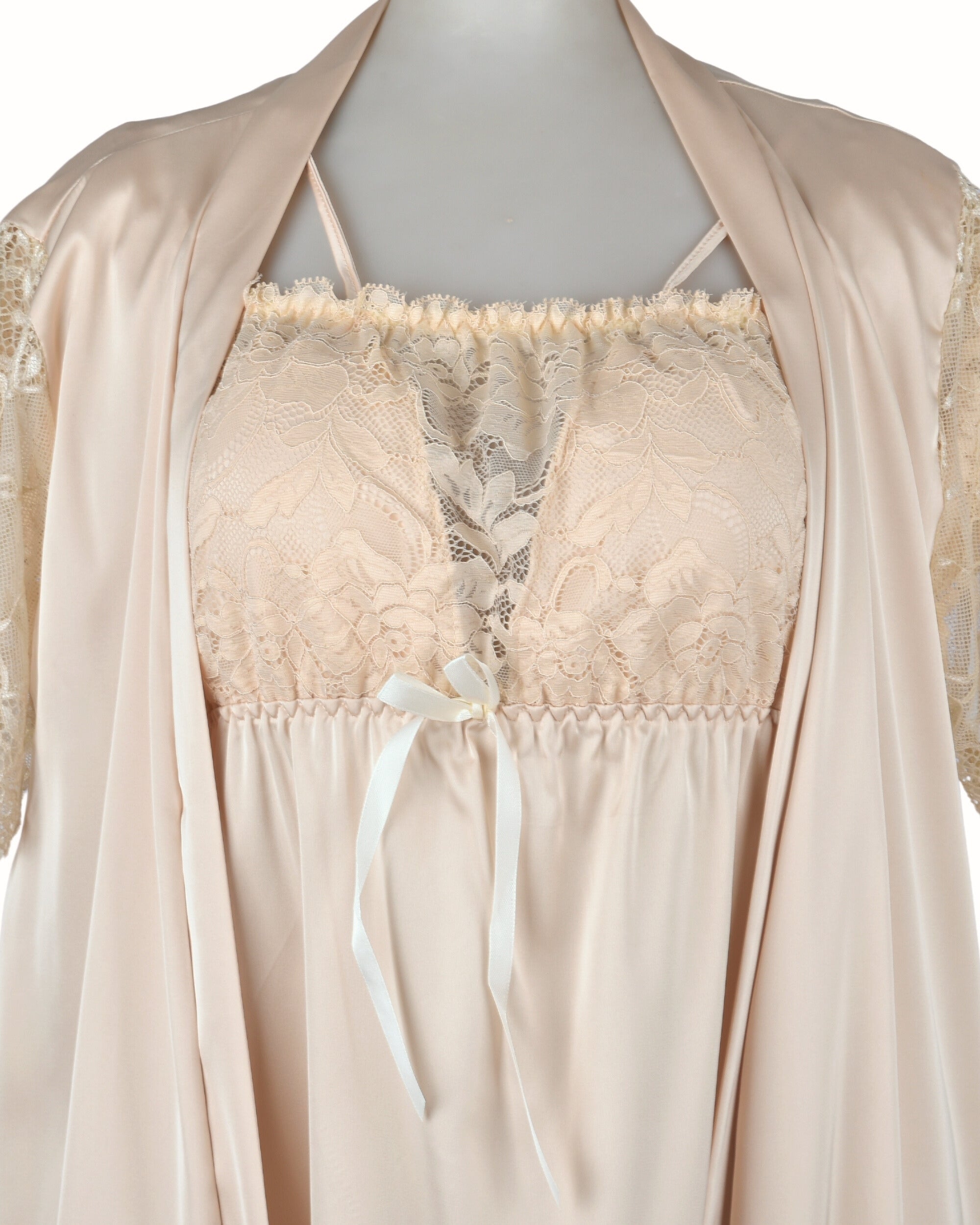 Premsons® Women's Satin & Lace Nightdress | Short Sleeve Nightwear with Bow & Floral Lace Trim – Soft & Elegant Sleepwear
