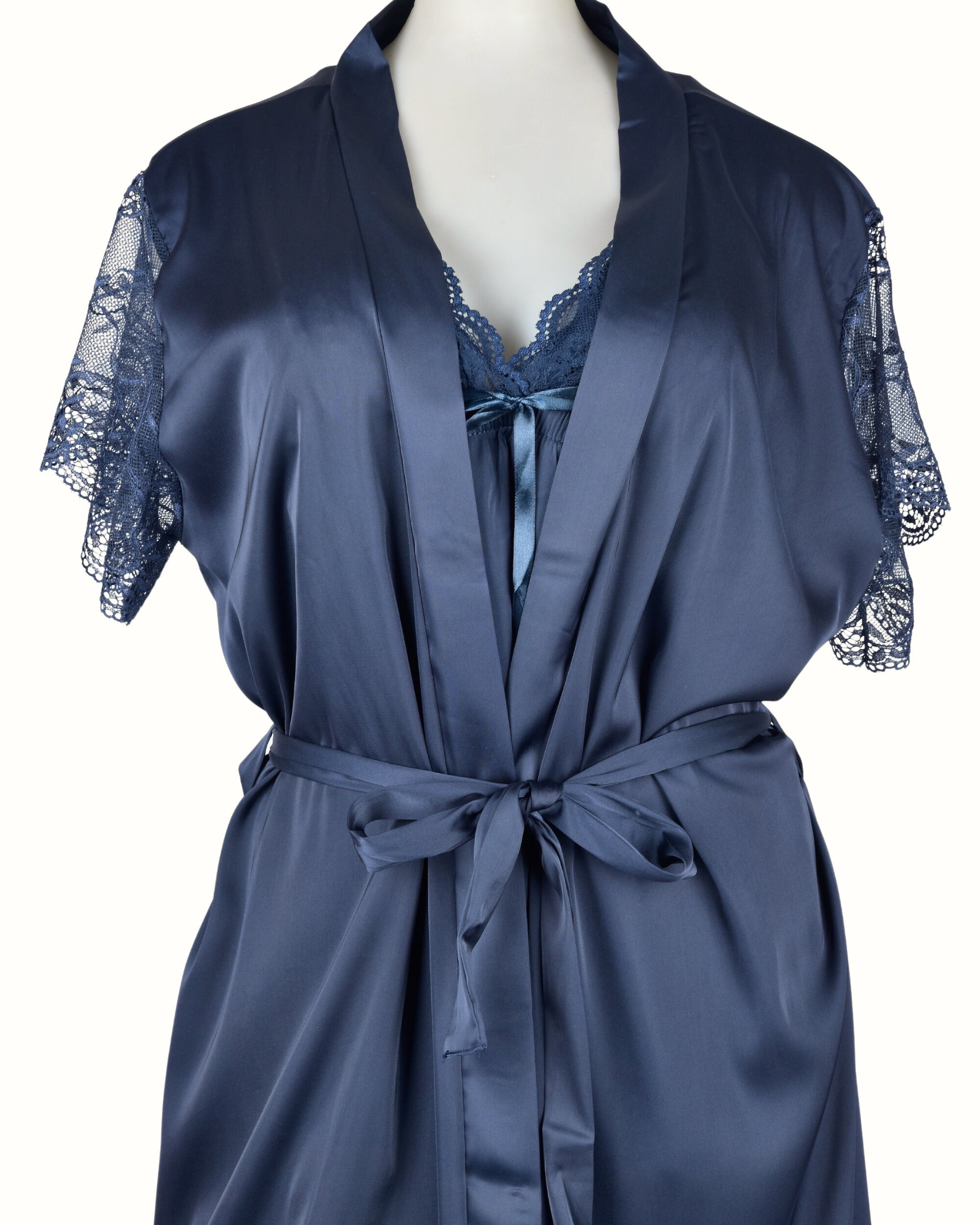 Premsons® Women's Satin & Lace Nightdress | Short Sleeve Nightwear with Bow & Floral Lace Trim – Soft & Elegant Sleepwear