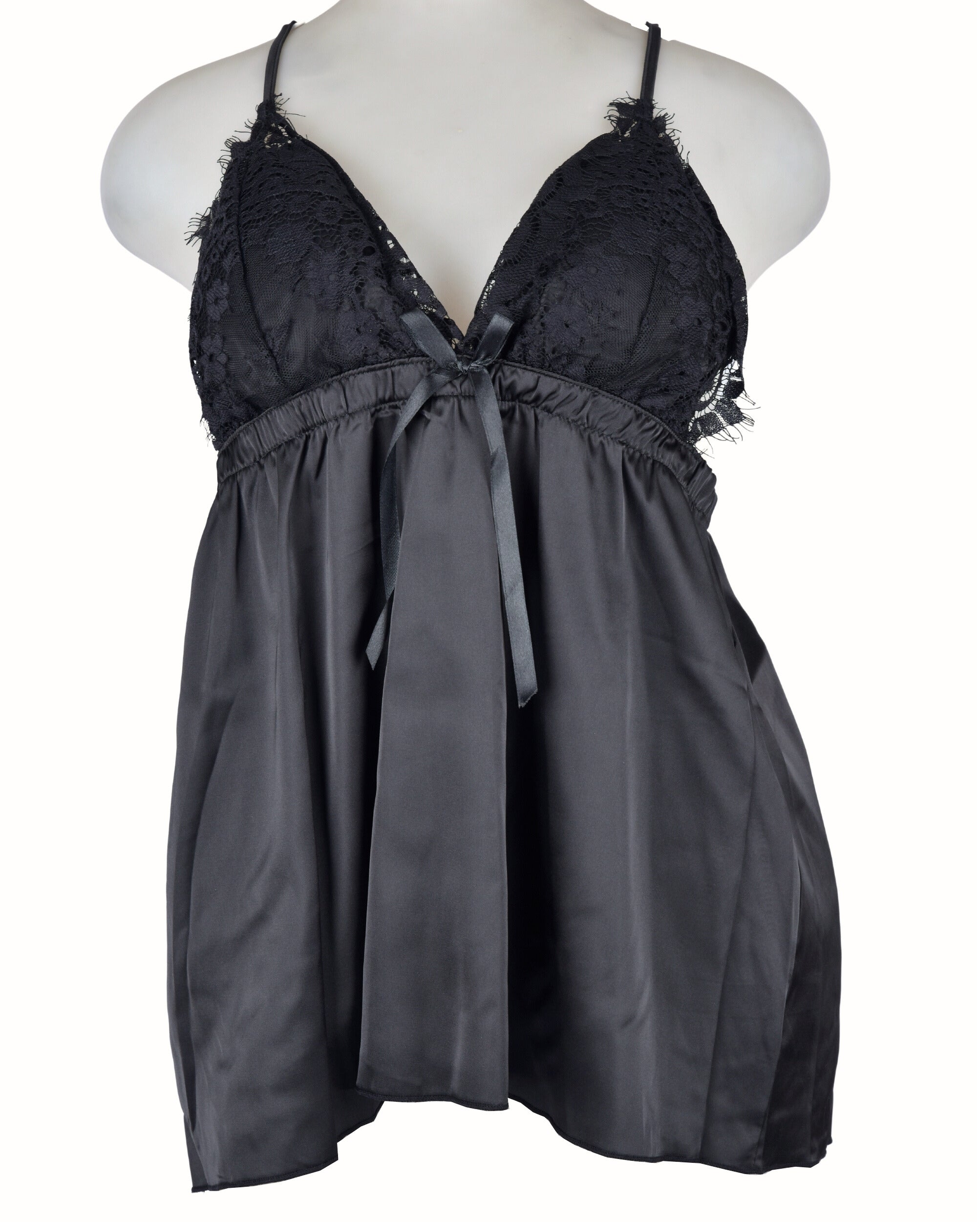 Premsons® Women's Satin & Lace Nightdress | Short Sleeve Nightwear with Bow & Floral Lace Trim – Soft & Elegant Sleepwear