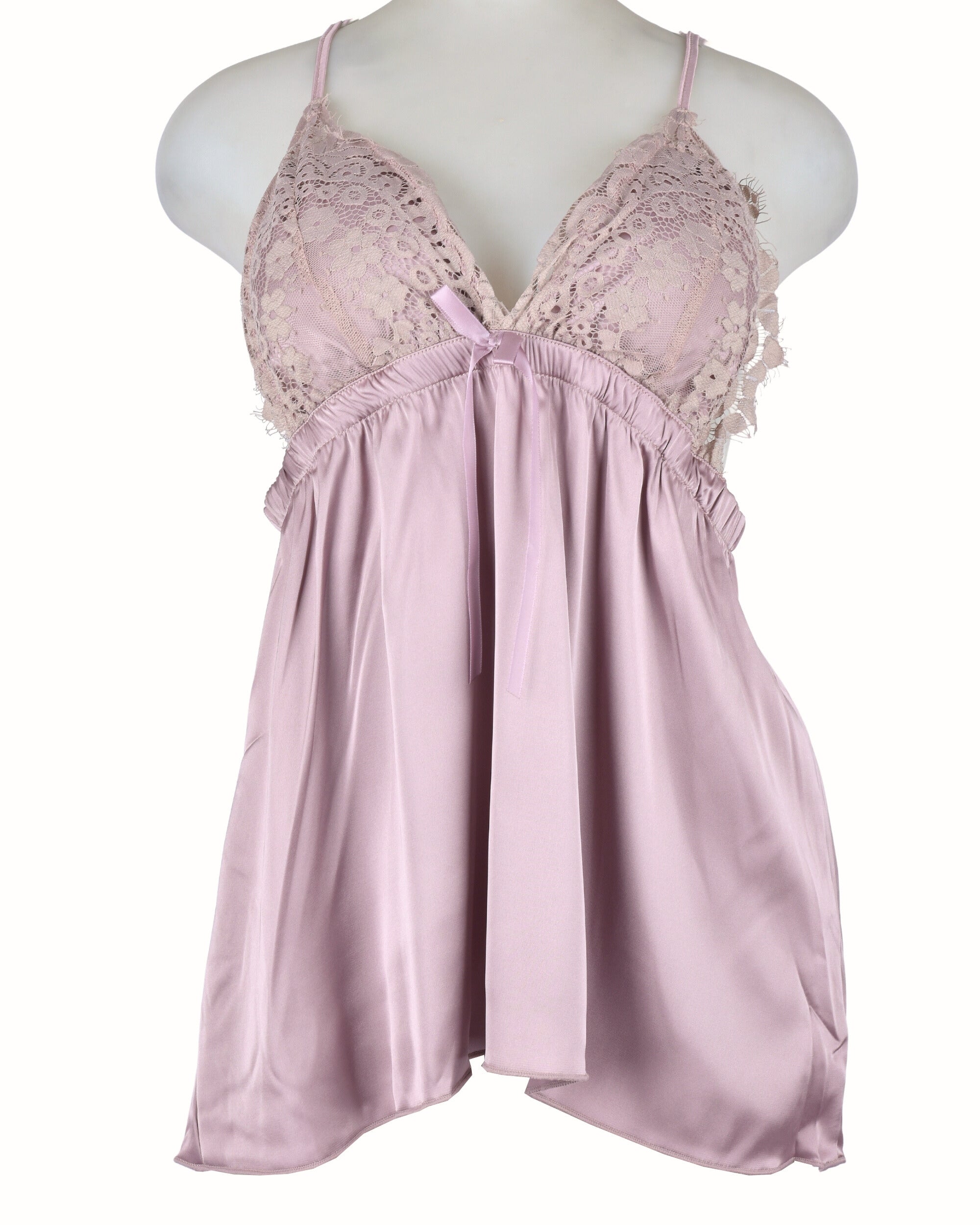 Premsons® Women's Satin & Lace Nightdress | Short Sleeve Nightwear with Bow & Floral Lace Trim – Soft & Elegant Sleepwear