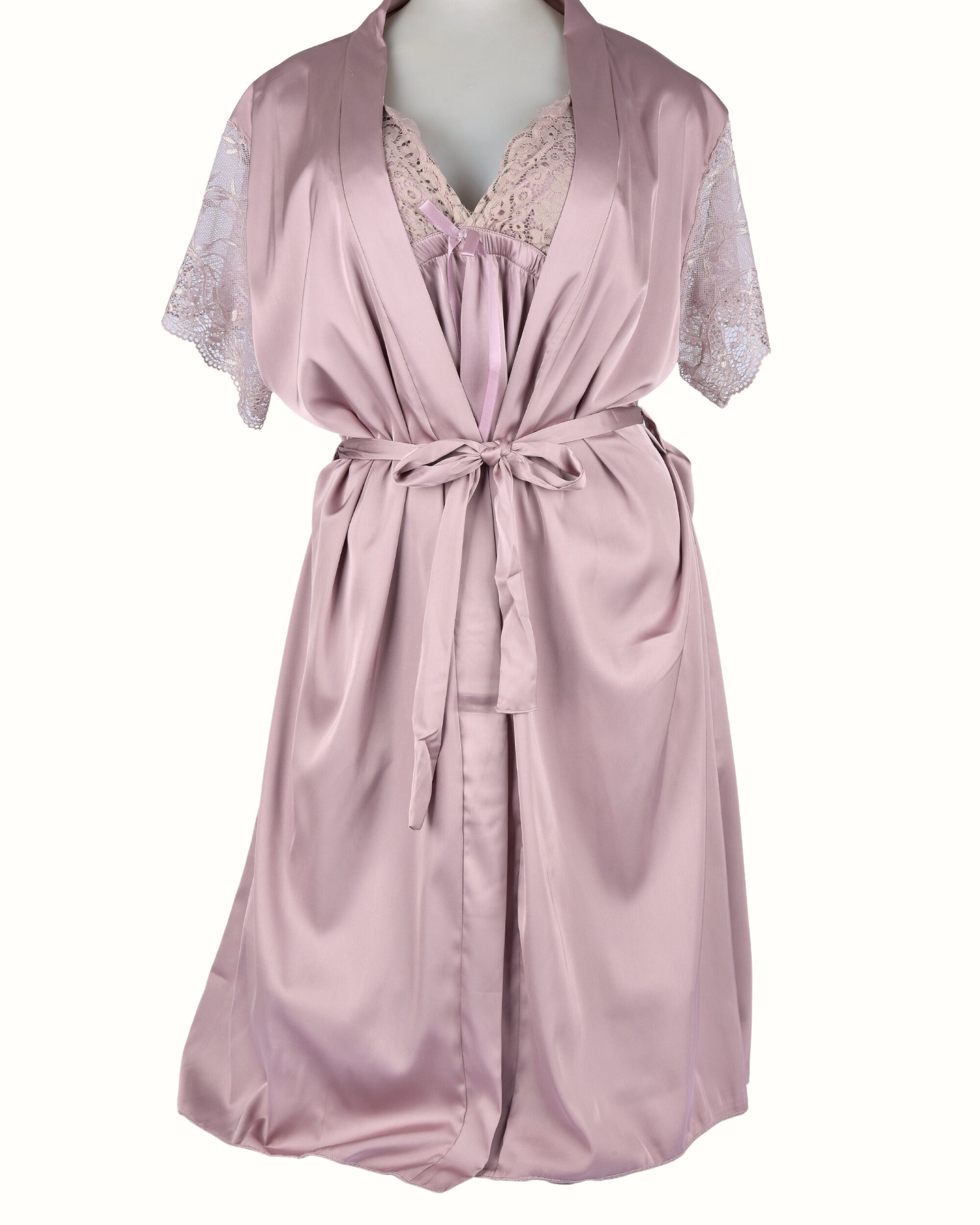 Premsons® Women's Satin & Lace Nightdress | Short Sleeve Nightwear with Bow & Floral Lace Trim – Soft & Elegant Sleepwear