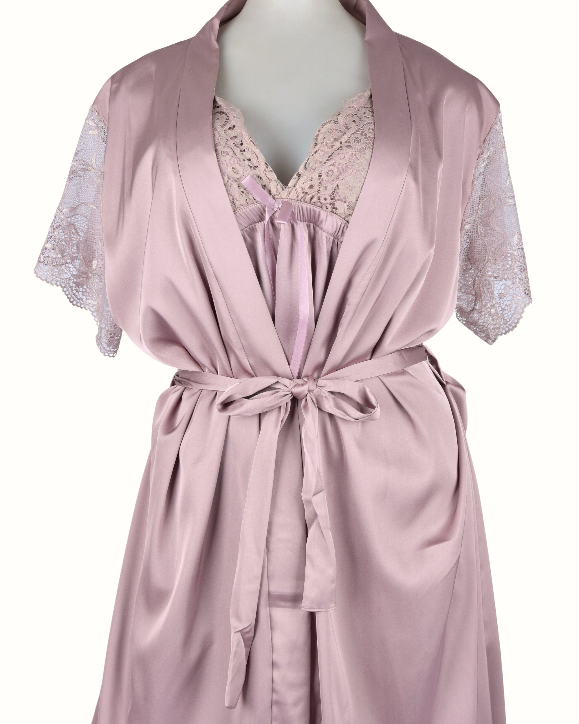 Premsons® Women's Satin & Lace Nightdress | Short Sleeve Nightwear with Bow & Floral Lace Trim – Soft & Elegant Sleepwear