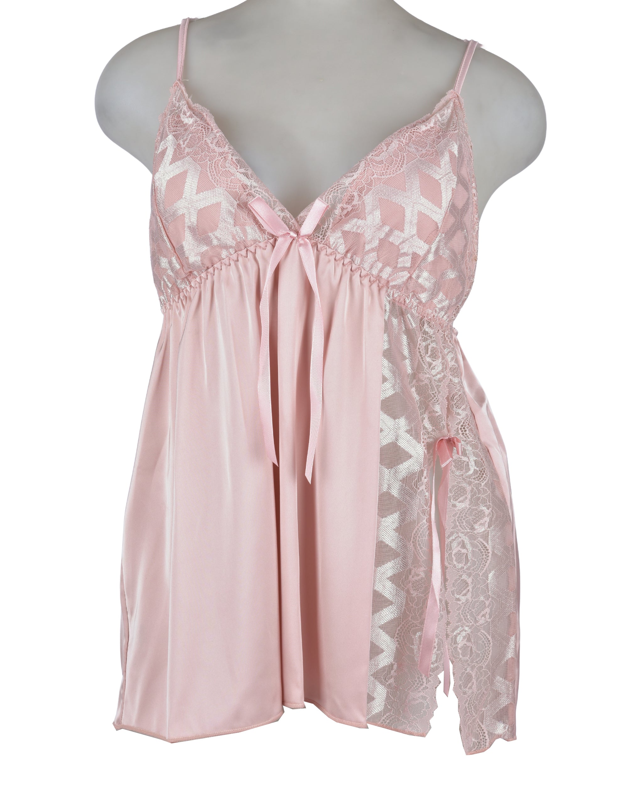 Premsons® Women's Satin & Lace Nightdress | Short Sleeve Nightwear with Bow & Floral Lace Trim – Soft & Elegant Sleepwear
