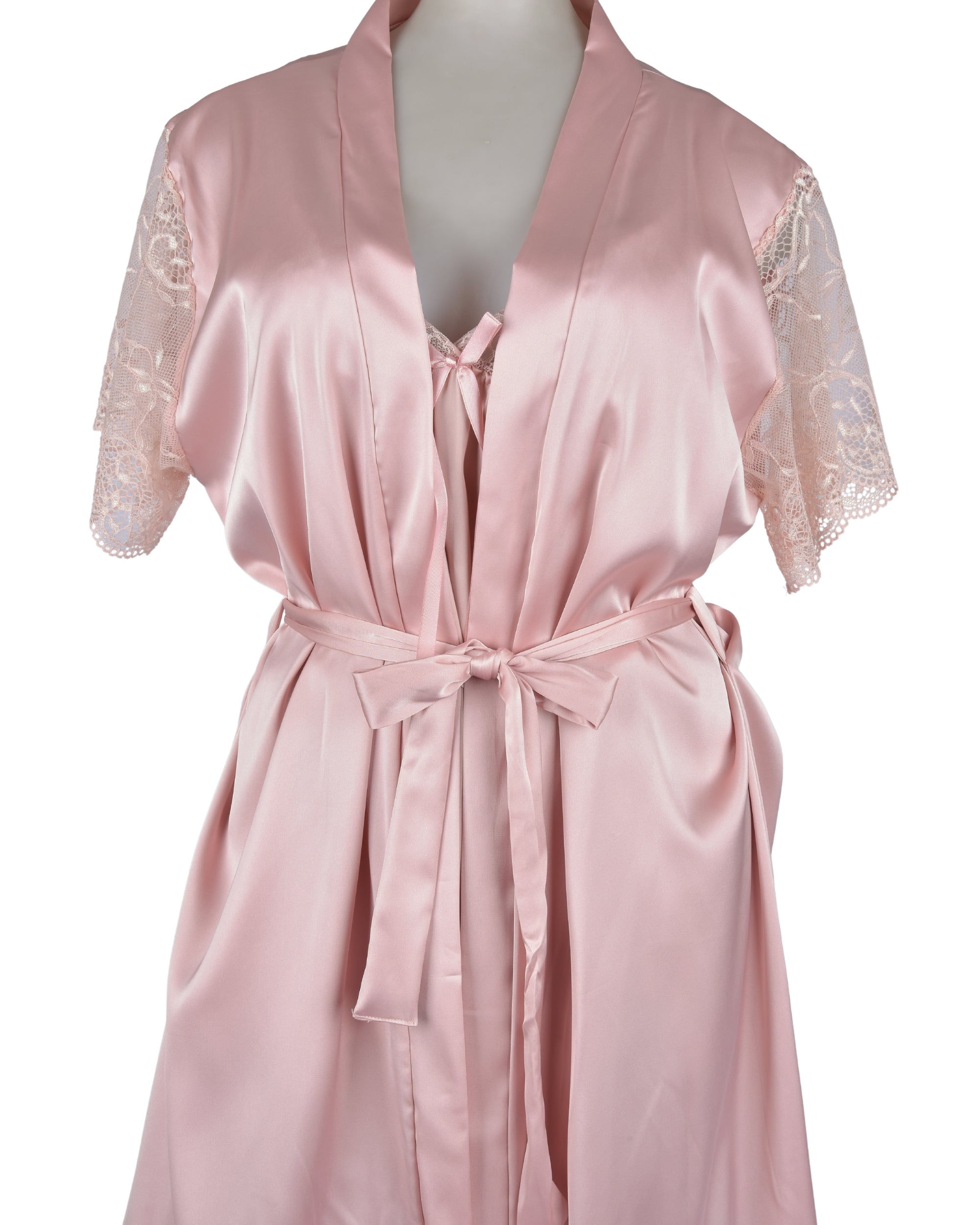 Premsons® Women's Satin & Lace Nightdress | Short Sleeve Nightwear with Bow & Floral Lace Trim – Soft & Elegant Sleepwear
