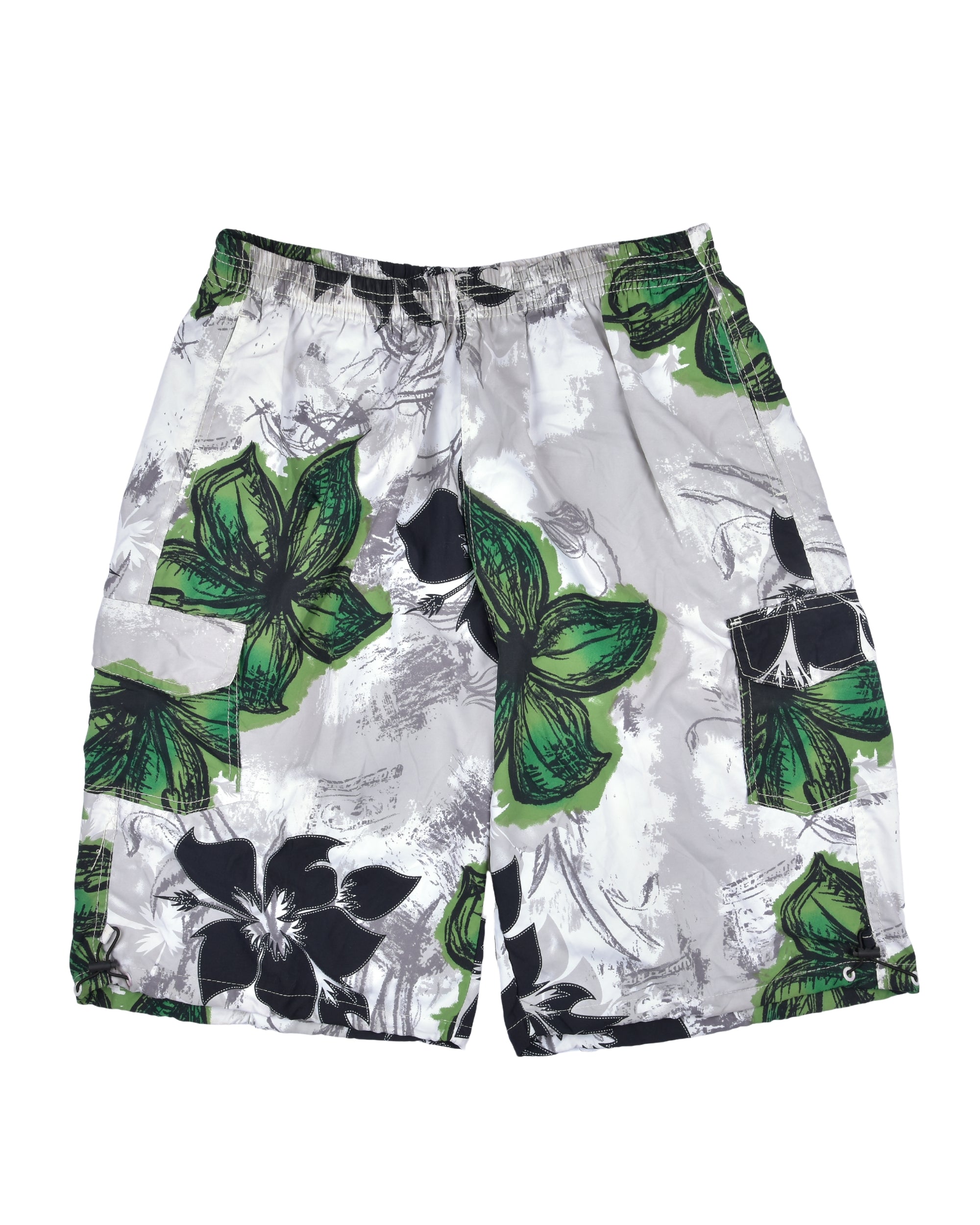 Premsons® Men's Printed Swim Shorts with Pockets, Adjustable Drawstring, Quick-Dry Fabric & Comfortable Fit – Beach & Pool Wear -Grey & Green - 32 Size