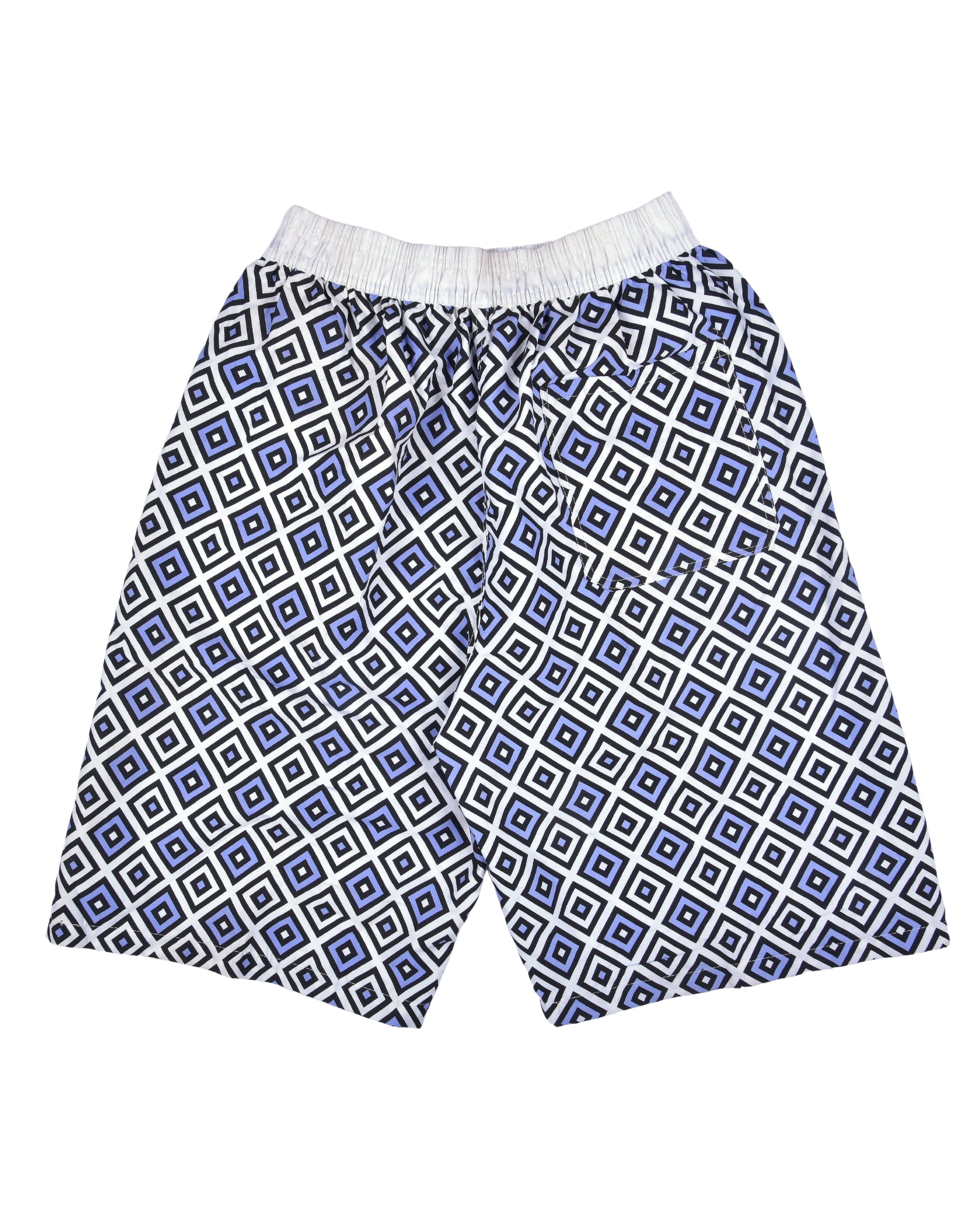 Premsons® Men's Printed Swim Shorts with Pockets, Adjustable Drawstring, Quick-Dry Fabric & Comfortable Fit – Beach & Pool Wear -White & Dark Blue - 30 Size