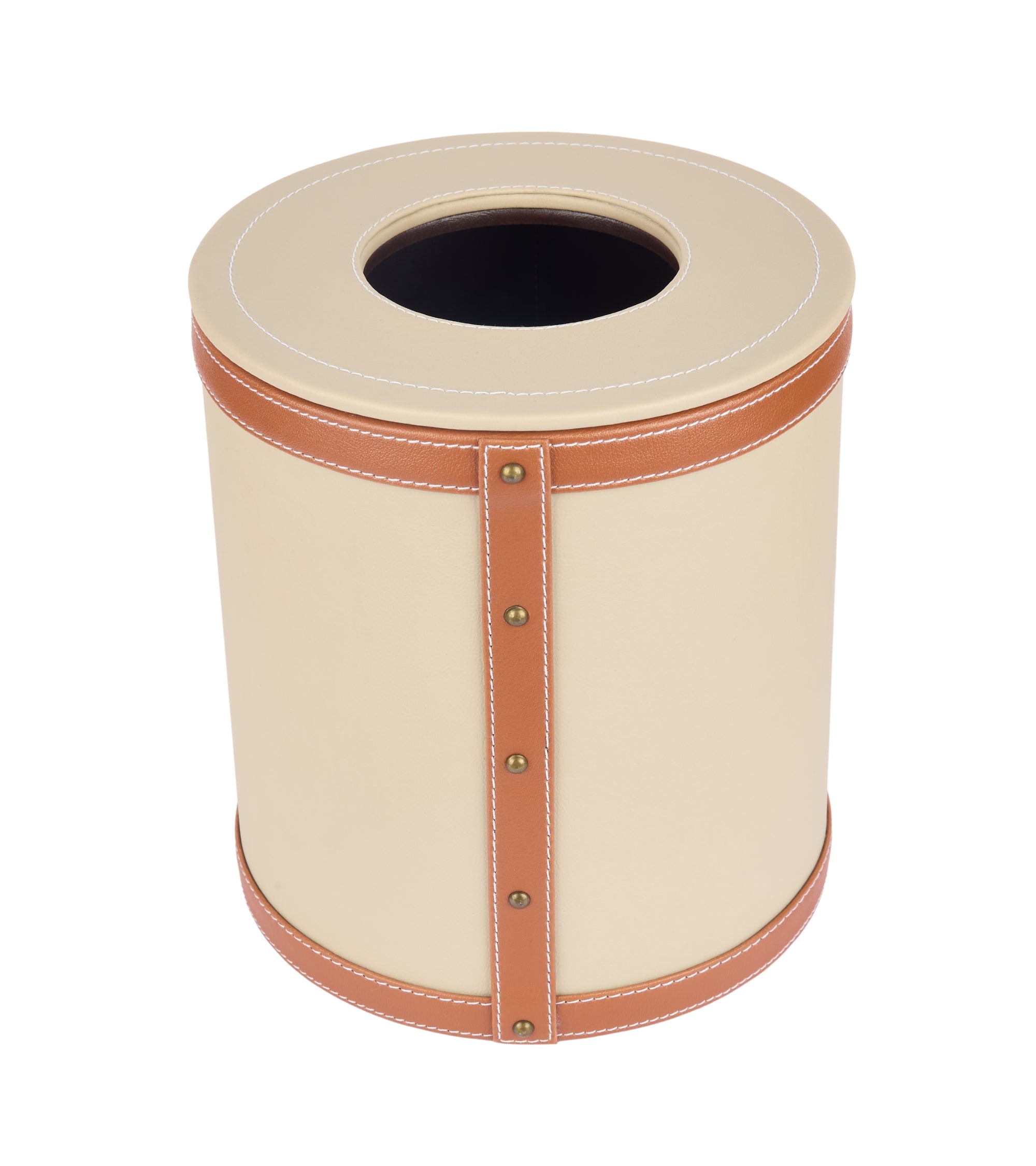Premsons® Faux Leather Dustbin - Stylish & Durable Waste Bin for Home, Office, & Bedroom - Two Tone Round - Beige with Orange - 5 Litres