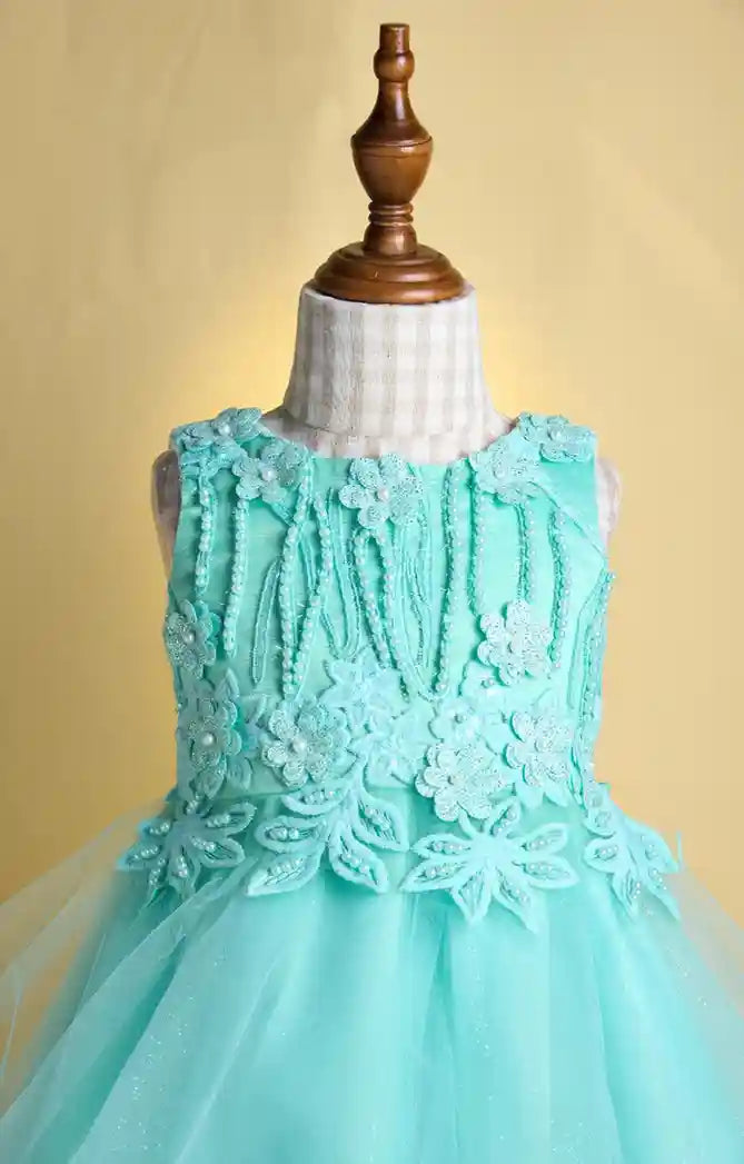Premsons® Teal Party Dress for Girls – Knee-Length, Bow Back, Sleeveless