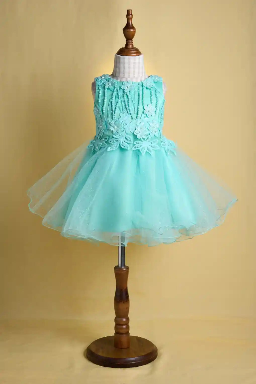 Premsons® Teal Party Dress for Girls – Knee-Length, Bow Back, Sleeveless