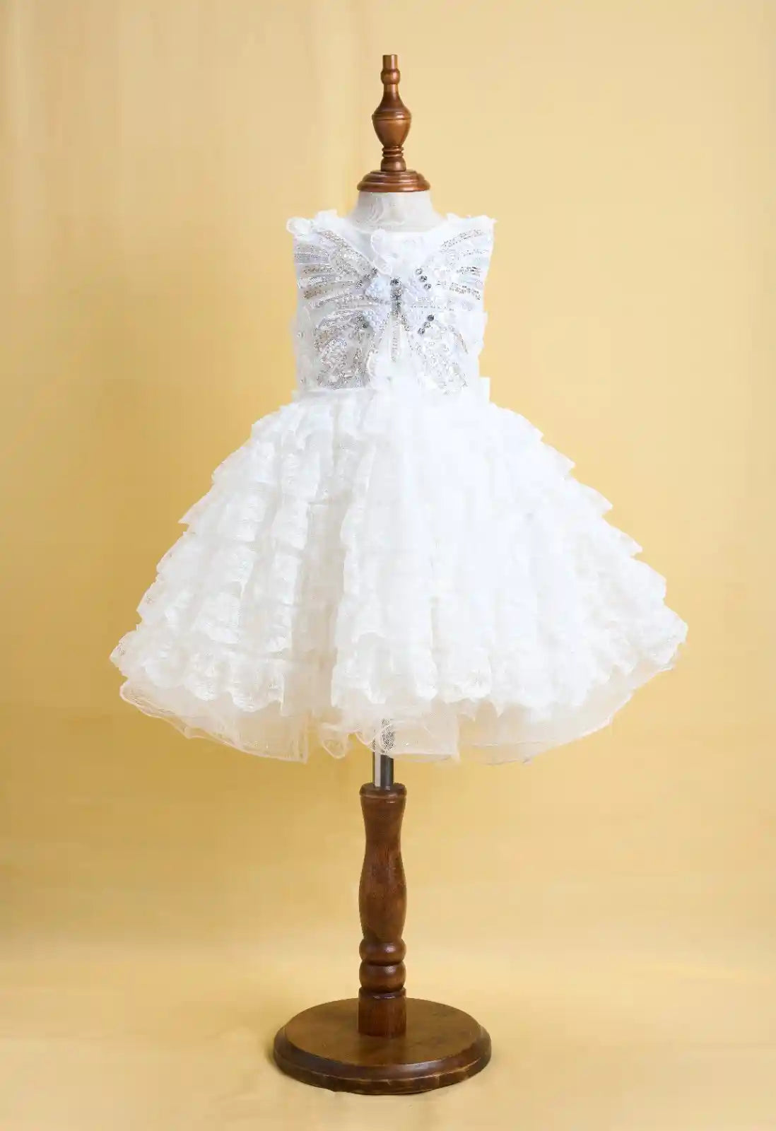 Premsons® White Butterfly Gown – Diamond & Pearl Bodice, Tulle Layers