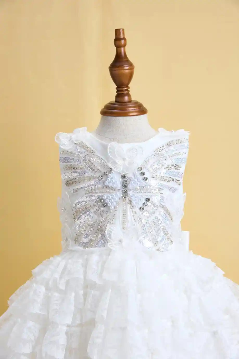 Premsons® White Butterfly Gown – Diamond & Pearl Bodice, Tulle Layers
